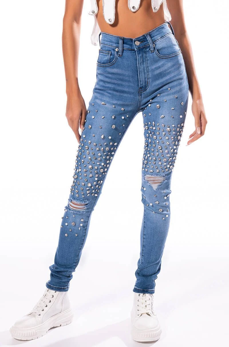 OUTTA THIS WORLD DISTRESSED RHINESTONE HIGH RISE SKINNY JEANS 3 OUTTA THIS WORLD DISTRESSED RHINESTONE HIGH RISE SKINNY JEANS