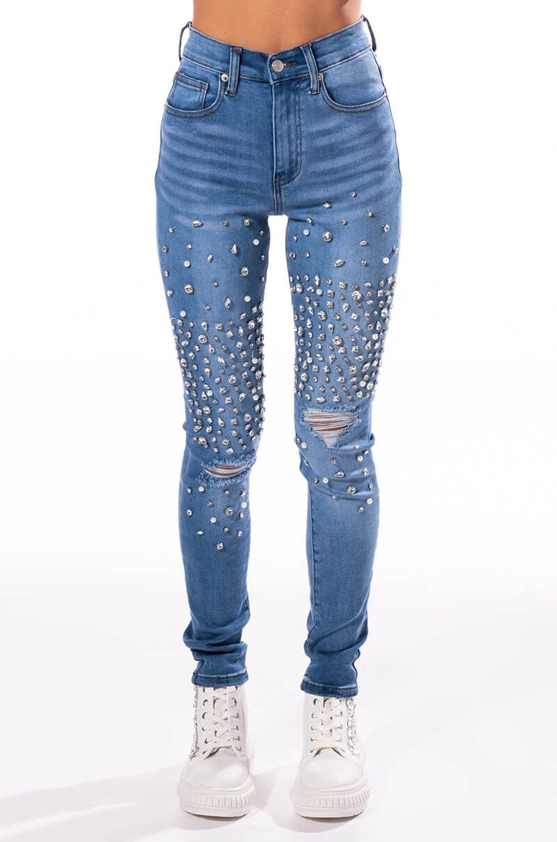 OUTTA THIS WORLD DISTRESSED RHINESTONE HIGH RISE SKINNY JEANS 5 OUTTA THIS WORLD DISTRESSED RHINESTONE HIGH RISE SKINNY JEANS - Image 3