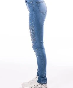 OUTTA THIS WORLD DISTRESSED RHINESTONE HIGH RISE SKINNY JEANS 12 OUTTA THIS WORLD DISTRESSED RHINESTONE HIGH RISE SKINNY JEANS -akira shop outta this world distressed rhinestone high rise skinny jeans medium blue denim 4 4 c1