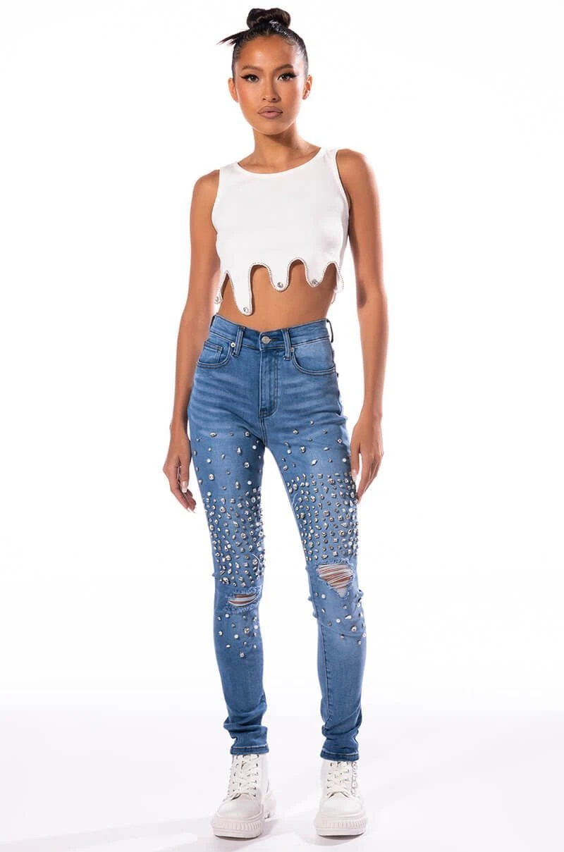 OUTTA THIS WORLD DISTRESSED RHINESTONE HIGH RISE SKINNY JEANS 9 OUTTA THIS WORLD DISTRESSED RHINESTONE HIGH RISE SKINNY JEANS - Image 7