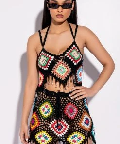 PACK YOUR BAGS RHINESTONE TRIM CROCHET CROP TOP -akira shop pack your bags rhinestone trim crochet crop top black multi 2 2