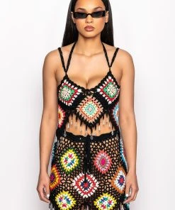 PACK YOUR BAGS RHINESTONE TRIM CROCHET CROP TOP -akira shop pack your bags rhinestone trim crochet crop top black multi 4 4