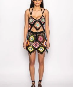 PACK YOUR BAGS RHINESTONE TRIM CROCHET CROP TOP -akira shop pack your bags rhinestone trim crochet crop top black multi 8 8