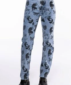 PAINTED TATTOO STRAIGHT LEG DENIM -akira shop painted tattoo straight leg denim light blue denim 3 3