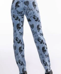 PAINTED TATTOO STRAIGHT LEG DENIM -akira shop painted tattoo straight leg denim light blue denim 5 5