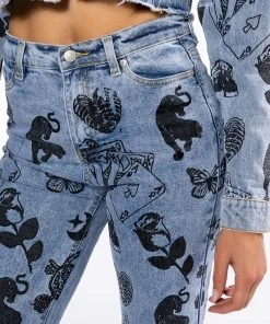 PAINTED TATTOO STRAIGHT LEG DENIM -akira shop painted tattoo straight leg denim light blue denim 6 6