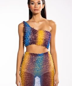 PALOMA TEXTURED ONE SHOULDER TOP -akira shop paloma textured one shoulder top blue multi 5 5