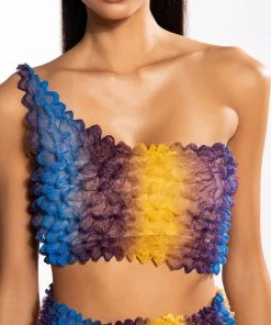 PALOMA TEXTURED ONE SHOULDER TOP -akira shop paloma textured one shoulder top blue multi 8 8