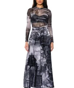 PARADISE ABSTRACT WIDE LEG PANT -akira shop paradise abstract wide leg pant silver multi 3 3