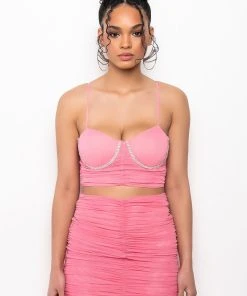 PERSEPHONE CROPPED MESH RHINESTONE TRIM TANK -akira shop persephone cropped mesh rhinestone trim tank pink 4 4
