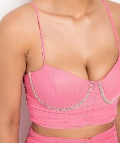 PERSEPHONE CROPPED MESH RHINESTONE TRIM TANK -akira shop persephone cropped mesh rhinestone trim tank pink 7 7