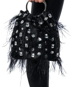 PHILIPPA EMBELISHED SATIN BAG IN BLACK -akira shop philippa embelished satin bag in black black 1 1