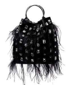 PHILIPPA EMBELISHED SATIN BAG IN BLACK