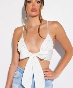 PICNIC IN THE PARK WOVEN TIE FRONT POPLIN BRALETTE