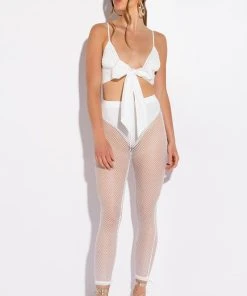 PICNIC IN THE PARK WOVEN TIE FRONT POPLIN BRALETTE -akira shop picnic in the park woven tie front poplin bralette white 3 3