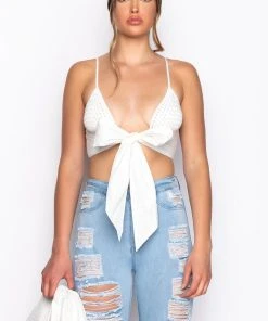 PICNIC IN THE PARK WOVEN TIE FRONT POPLIN BRALETTE -akira shop picnic in the park woven tie front poplin bralette white 5 5
