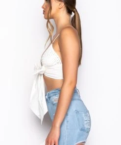 PICNIC IN THE PARK WOVEN TIE FRONT POPLIN BRALETTE -akira shop picnic in the park woven tie front poplin bralette white 6 6