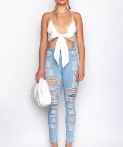 PICNIC IN THE PARK WOVEN TIE FRONT POPLIN BRALETTE -akira shop picnic in the park woven tie front poplin bralette white 9 9