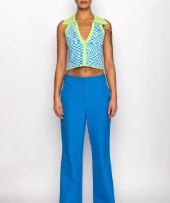 PLAY IT AGAIN CROPPED COLLARED TOP -akira shop play it again cropped collared top green multi 11 11