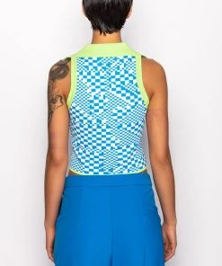 PLAY IT AGAIN CROPPED COLLARED TOP -akira shop play it again cropped collared top green multi 9 9 c1
