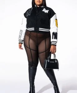 PLUS AZALEA WANG RUELA VARSITY JACKET -akira shop plus azalea wang keep it classic patch varsity jacket black white 10 10