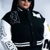 PLUS AZALEA WANG RUELA VARSITY JACKET 2 PLUS AZALEA WANG RUELA VARSITY JACKET -akira shop plus azalea wang keep it classic patch varsity jacket black white 1 1 c1