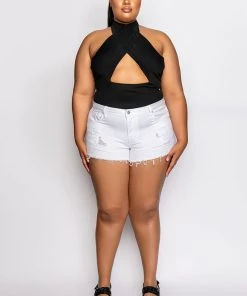 PLUS BELLA VITA DISTRESSED DENIM SHORT -akira shop plus bella vita distressed denim short white denim 8 8