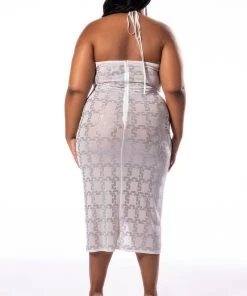 PLUS CHAIN ME UP RHINESTONE MESH MIDI DRESS -akira shop plus chain me up rhinestone mesh midi dress white 4 4