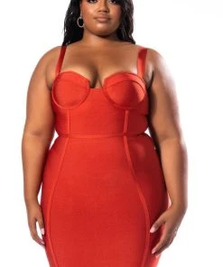PLUS CHARLOTTE BANDAGE SWEETHEART NECK TANK DRESS -akira shop plus charlotte bandage sweetheart neck tank dress orange 3 3