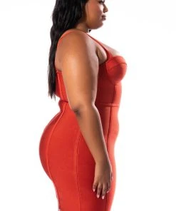 PLUS CHARLOTTE BANDAGE SWEETHEART NECK TANK DRESS -akira shop plus charlotte bandage sweetheart neck tank dress orange 4 4