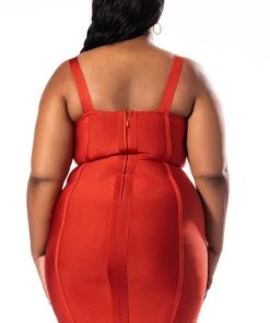 PLUS CHARLOTTE BANDAGE SWEETHEART NECK TANK DRESS -akira shop plus charlotte bandage sweetheart neck tank dress orange 5 5