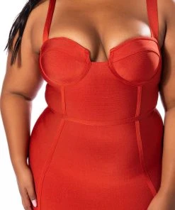 PLUS CHARLOTTE BANDAGE SWEETHEART NECK TANK DRESS -akira shop plus charlotte bandage sweetheart neck tank dress orange 6 6