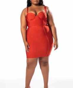 PLUS CHARLOTTE BANDAGE SWEETHEART NECK TANK DRESS -akira shop plus charlotte bandage sweetheart neck tank dress orange 7 7