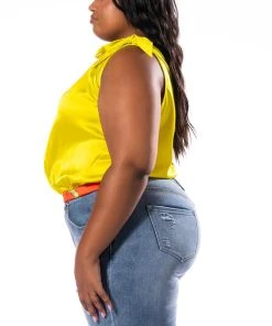 PLUS LAYOVER LUXE BOW DETAIL SLEEVELESS BLOUSE -akira shop plus layover luxe bow detail sleeveless blouse yellow multi 4 4