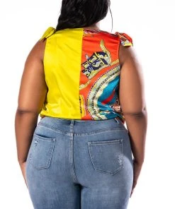 PLUS LAYOVER LUXE BOW DETAIL SLEEVELESS BLOUSE -akira shop plus layover luxe bow detail sleeveless blouse yellow multi 6 6