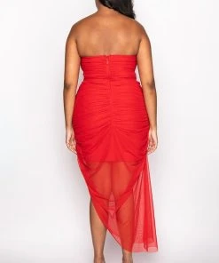 PLUS LOVE ME MORE TUBE RUCHED MESH MIDI DRESS -akira shop plus love me more tube ruched mesh midi dress red 4 4