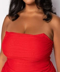 PLUS LOVE ME MORE TUBE RUCHED MESH MIDI DRESS -akira shop plus love me more tube ruched mesh midi dress red 5 5