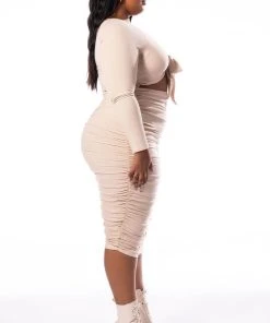 PLUS WHAT YOU WANT LONG SLEEVE MIDI DRESS -akira shop plus what you want long sleeve midi dress light brown 4 4