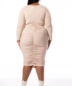 PLUS WHAT YOU WANT LONG SLEEVE MIDI DRESS -akira shop plus what you want long sleeve midi dress light brown 5 5