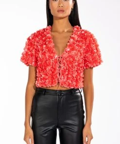 POISON PARADISE SHORT SLEEVE TIE FRONT TOP -akira shop poison paradise short sleeve tie front top pink 3 3