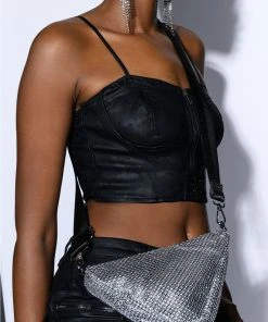 POP OUT RHINESTONE CROSSBODY BAG -akira shop pop out rhinestone crossbody bag black silver 1 1