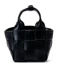 WINE NIGHT WOVEN PU BAG IN BLACK