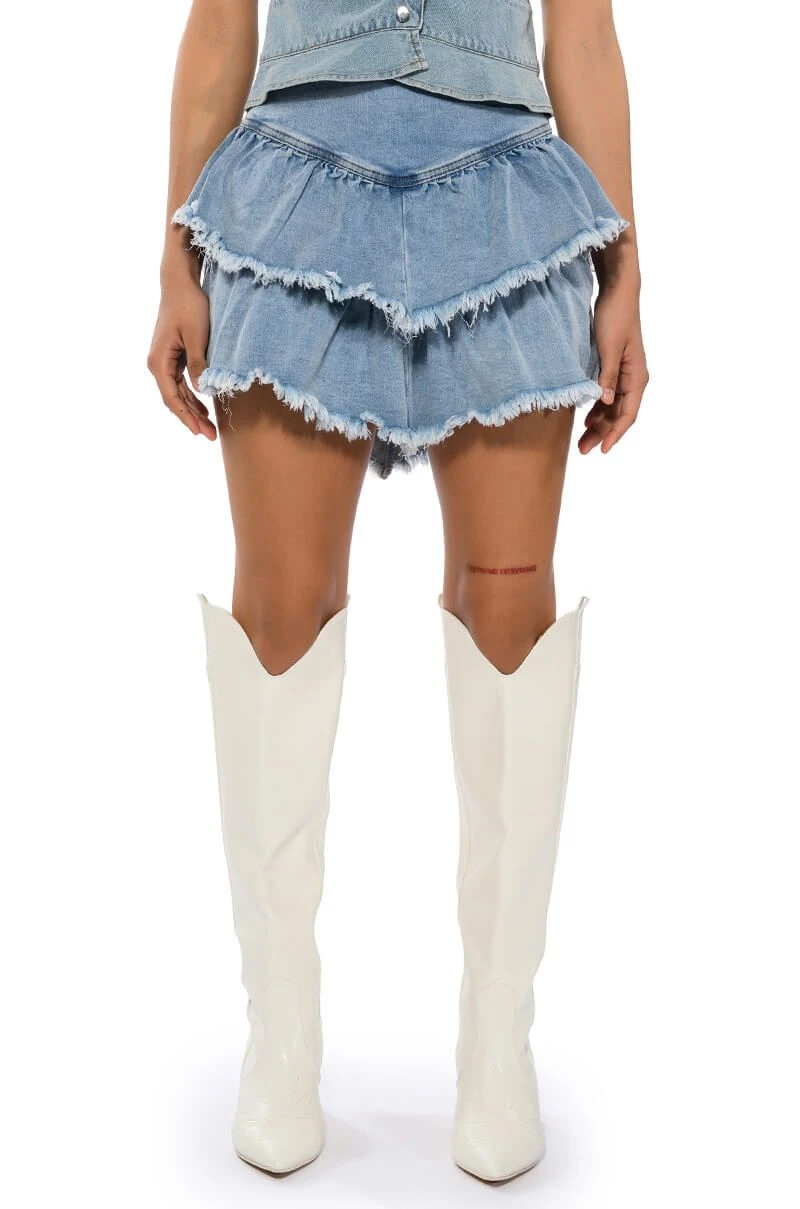 QUE BAILES CON MIGO DENIM LAYERED MINI SKIRT 3 QUE BAILES CON MIGO DENIM LAYERED MINI SKIRT