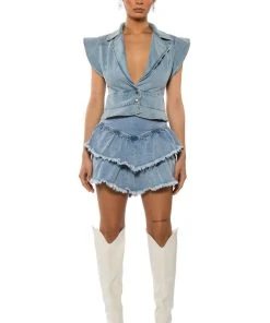 QUE BAILES CON MIGO DENIM LAYERED MINI SKIRT 14 QUE BAILES CON MIGO DENIM LAYERED MINI SKIRT -akira shop que bailes con migo denim layered mini skirt light blue denim 4 4