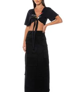 RACE TO YOUR HEART TIE FRONT TSHIRT -akira shop race to your heart tie front tshirt black multi 3 3