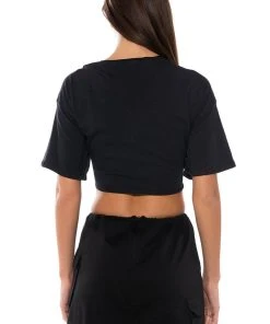 RACE TO YOUR HEART TIE FRONT TSHIRT -akira shop race to your heart tie front tshirt black multi 5 5