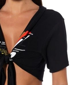 RACE TO YOUR HEART TIE FRONT TSHIRT -akira shop race to your heart tie front tshirt black multi 6 6