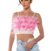REAL OSTRICH FEATHER TOP IN PINK MULTI