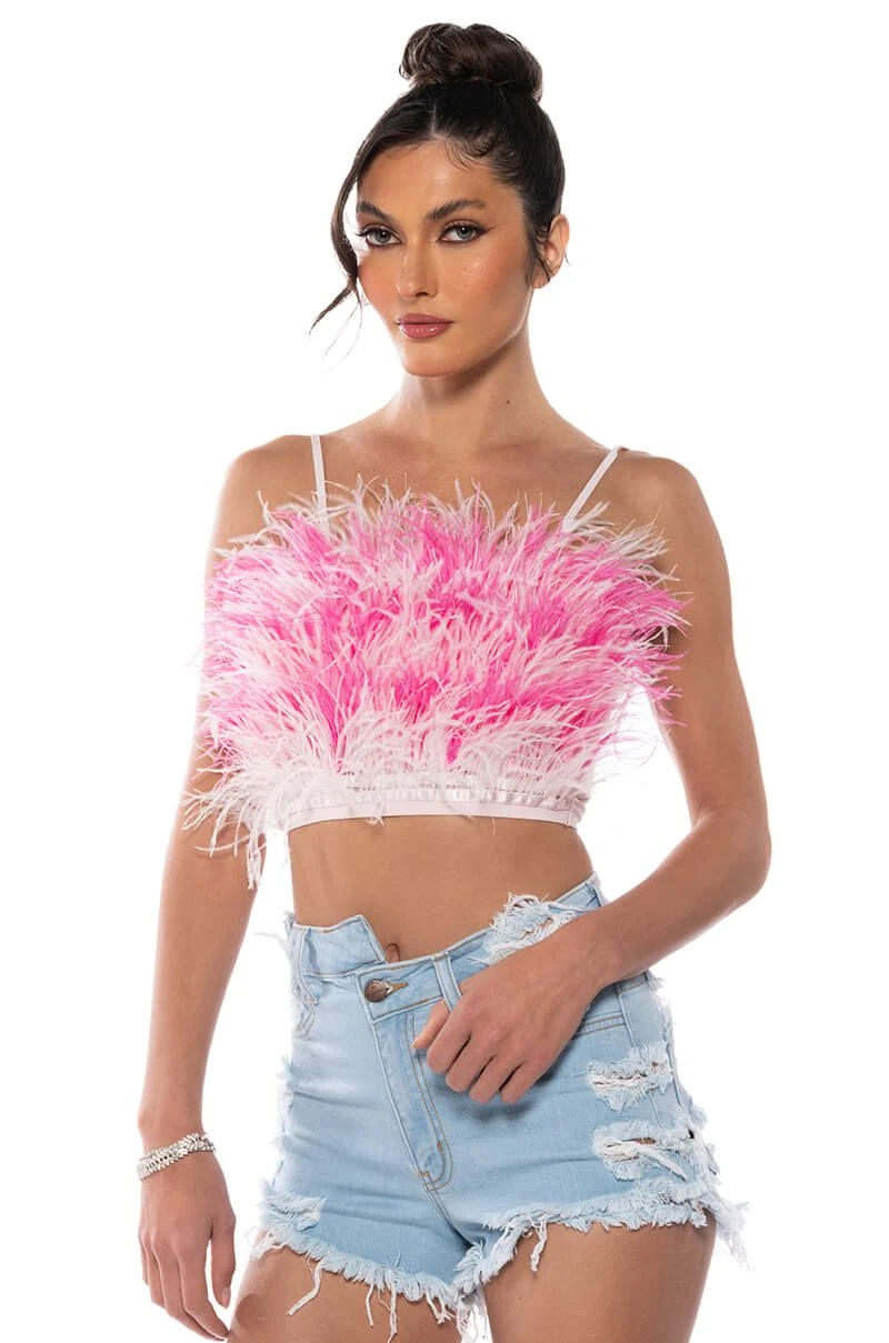 REAL OSTRICH FEATHER TOP IN PINK MULTI 3 REAL OSTRICH FEATHER TOP IN PINK MULTI