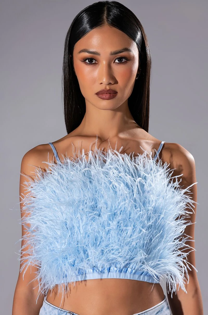 REAL OSTRICH FEATHER TOP IN LIGHT BLUE 3 REAL OSTRICH FEATHER TOP IN LIGHT BLUE
